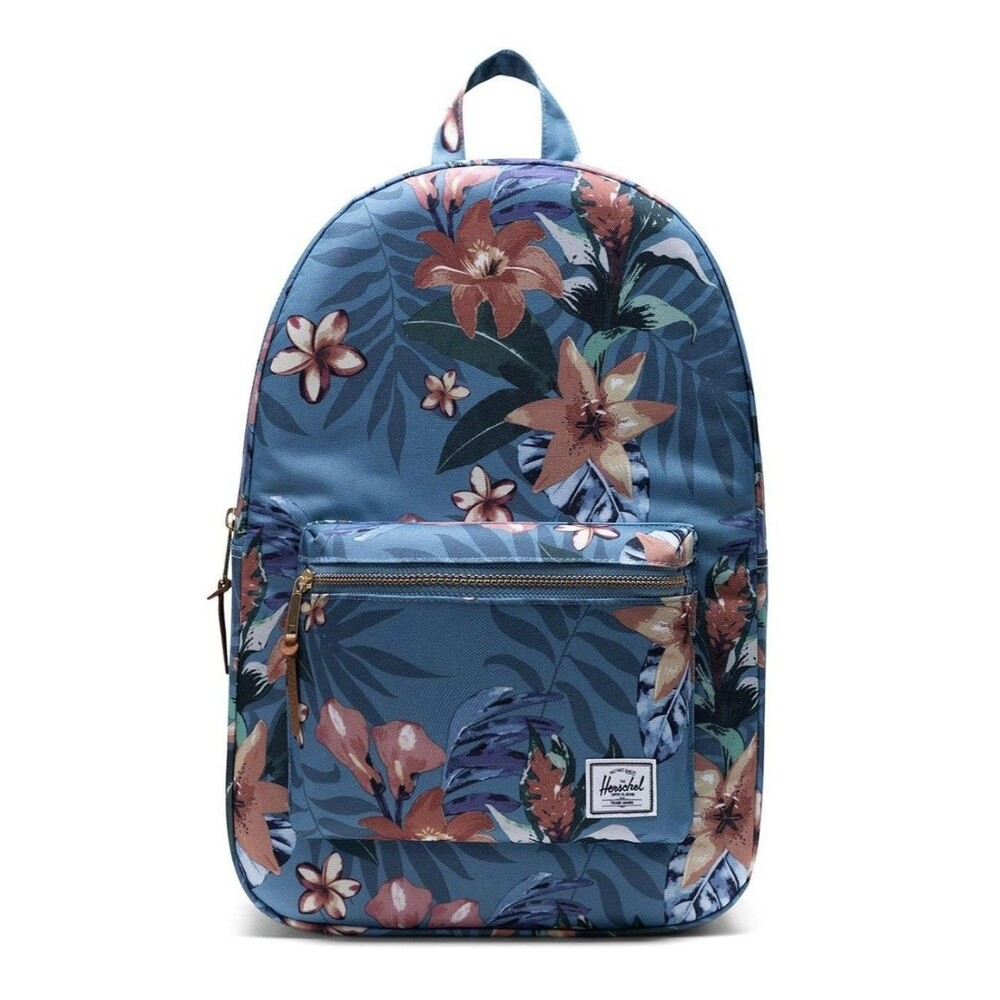 HERSCHEL Light Blue Tropical Floral Backpack Handbag Medium Front Pocket Inside